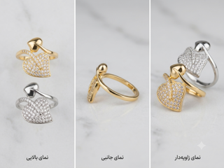 انگشتر دوقلب نگینی طرح جواهر زنانه